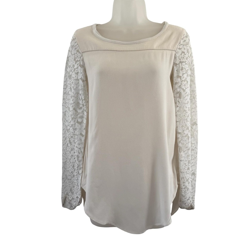 Rebecca Taylor Blouse Womens 2 White Lace Sheer Sleeve Top Romantic Cottagecore